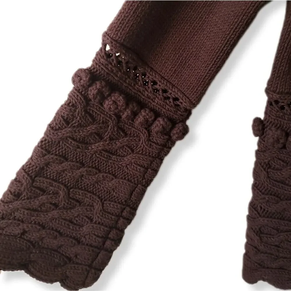 Women Brown Cardigan Cable Sweater M Twee Dark Cottage Cozy Witchy Granny Scandi